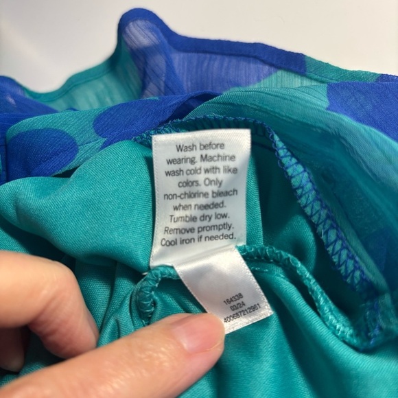 NINE WEST Dress Blue & Green Tropical V-Neck Lined Sleeveless Flirty Summer Sz L - Picture 7 of 8